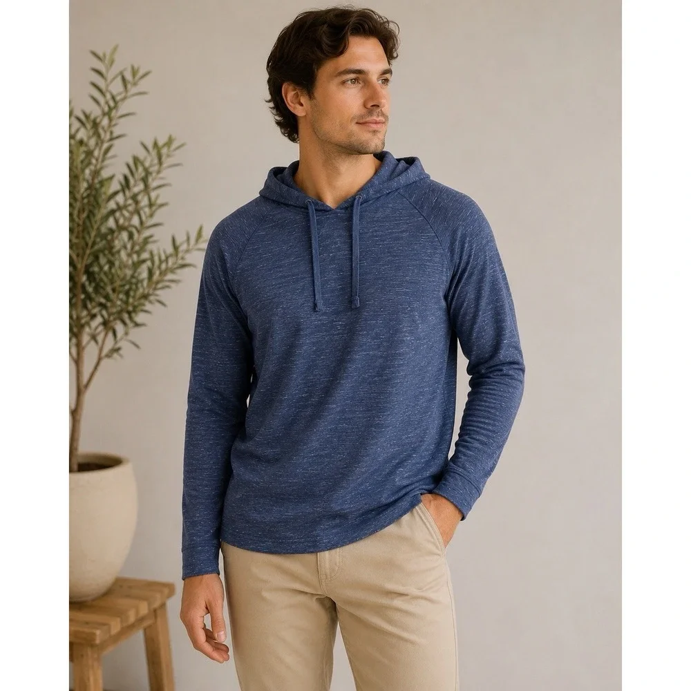 Banana Republic Men's M Pima Cotton Hoodie Blue Lightweight Pullover Minimalist